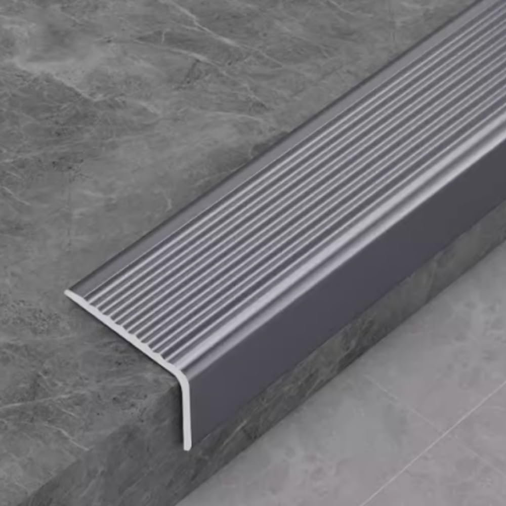1-Pc. Aluminum L-Shaped Stair Edge Profile, Anti-Slip Protection for Wood/Concrete Steps (Gray, 7 cm x 50 cm)