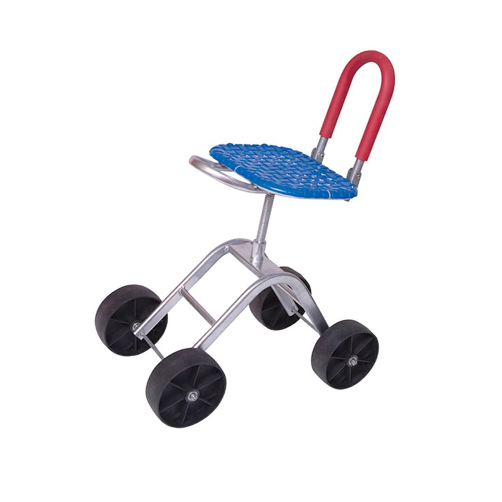 Adjustable Garden Work Stool with 4 Wheels, 36–48 cm, Folding Backrest, Blue