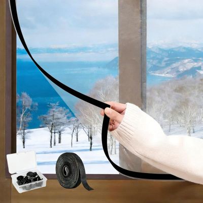 Generic Window Insulation Film, Thermal Window Film Against Cold, Winter Window Sealing Kit, Transparent, with Hook-and-Loop Tape, Black, W109 x H150 cm