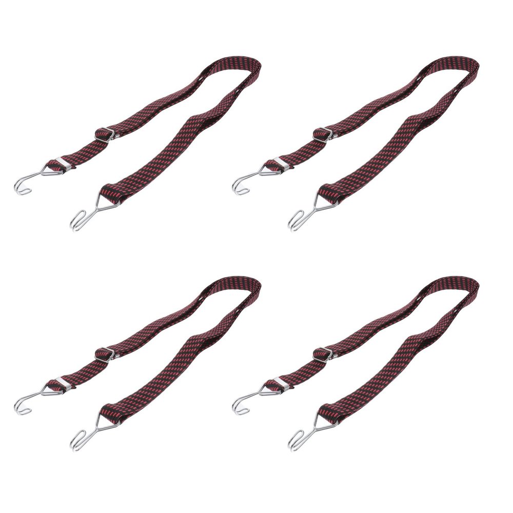 4-Pack Red Elastic Luggage Straps with Metal Hooks