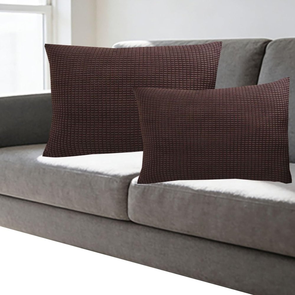 SWJ-swjssb Stretch Corduroy Pillow Covers, 2-Piece Set, Zippered, Coffee, 70 x 90 cm