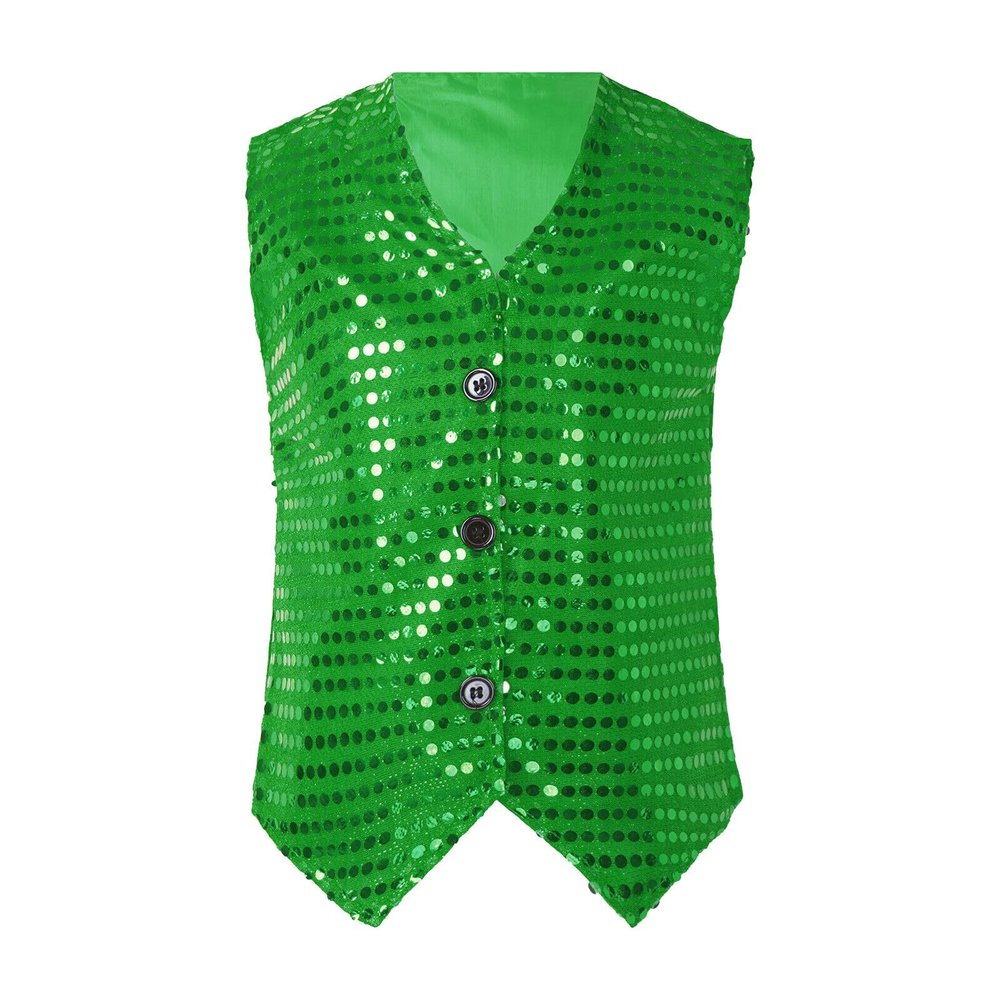 Gefomuofe Children's Carnival Sequin Vest, Shiny V-Neck Suit Vest with Buttons, Glitter Party Performance Disco Outfit