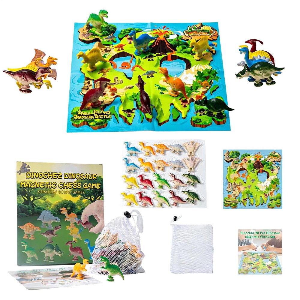Magnetic Chess Set | Portable Dinosaur Strategy Game with Card