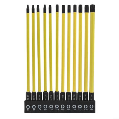Zoegneer 150 mm Extended Star Screwdriver Bit Set with Hole, Alloy Steel, T7 T8 T27 T35 T40, 1/4-Inch Hex Shank, for Electric, Handheld and Drill Drivers, 12-Piece