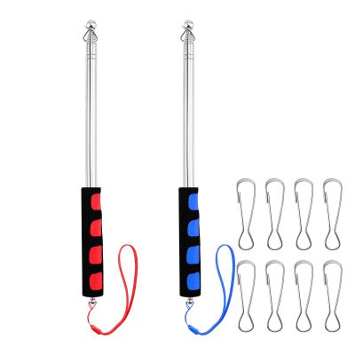 2-Pack 160 cm Stainless Steel Telescoping Flagpoles with Clips