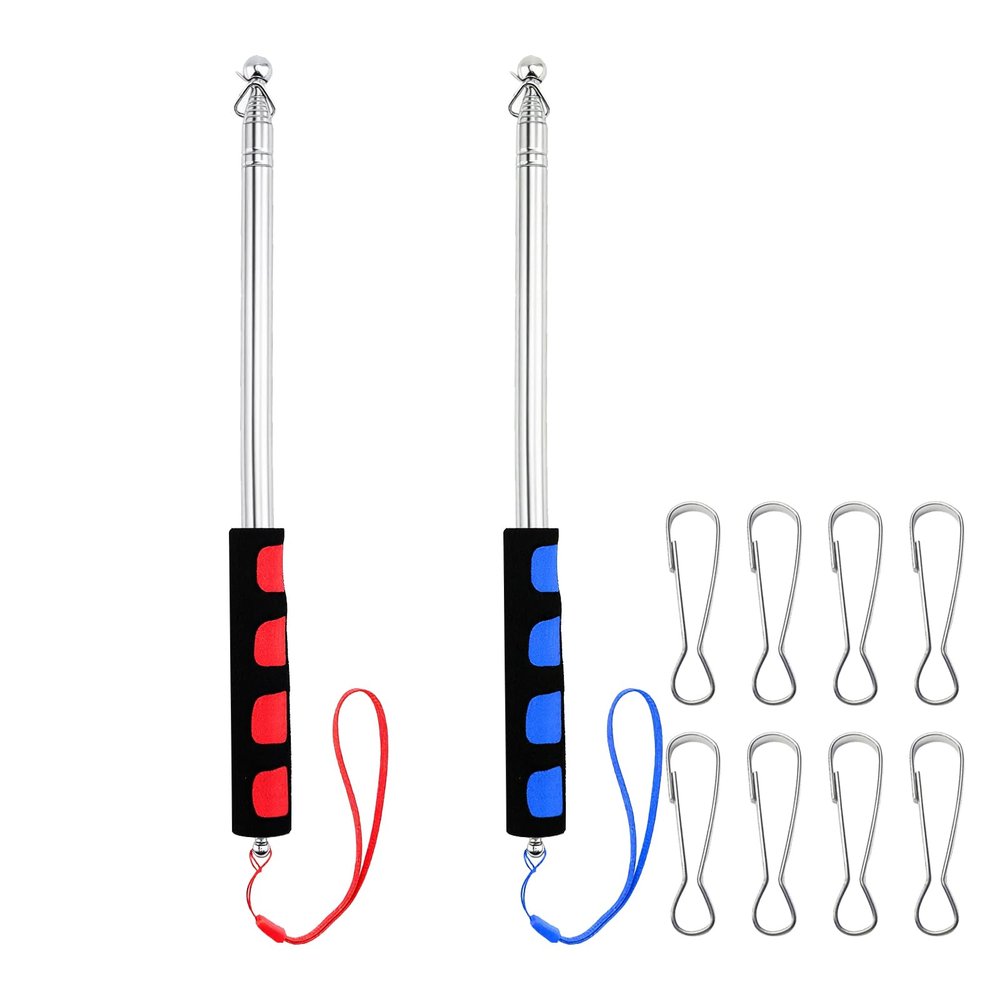 2-Pack 160 cm Stainless Steel Telescoping Flagpoles with Clips