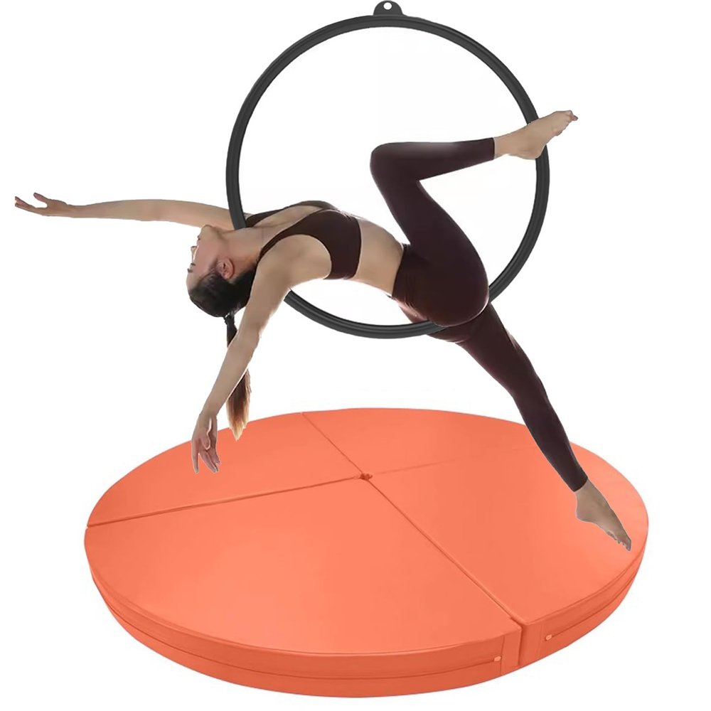 Thick Round Crash Mat for Pole Dance & Aerial Hoop, Foldable Foam Safety Mat, 150 x 5 cm, Orange
