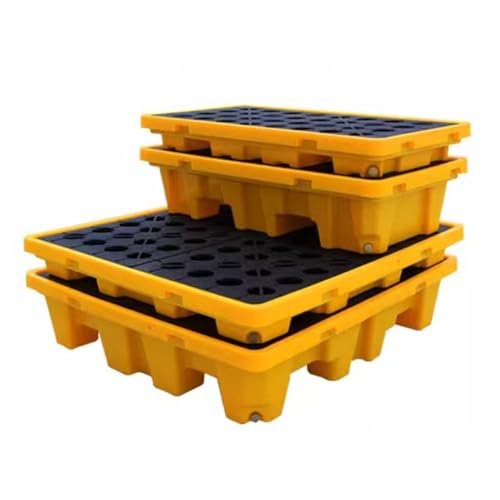 Heavy-Duty Spill Containment Pallet, Waterproof Plastic Drum Spill Tray, Forklift-Compatible, Leak Containment Basin (120 x 60 x 10 cm)