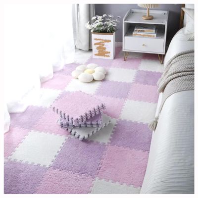 YDHSIKK Foam Play Mat, 100 Interlocking Carpet Tiles, Purple/Pink/White, 12 x 12 in