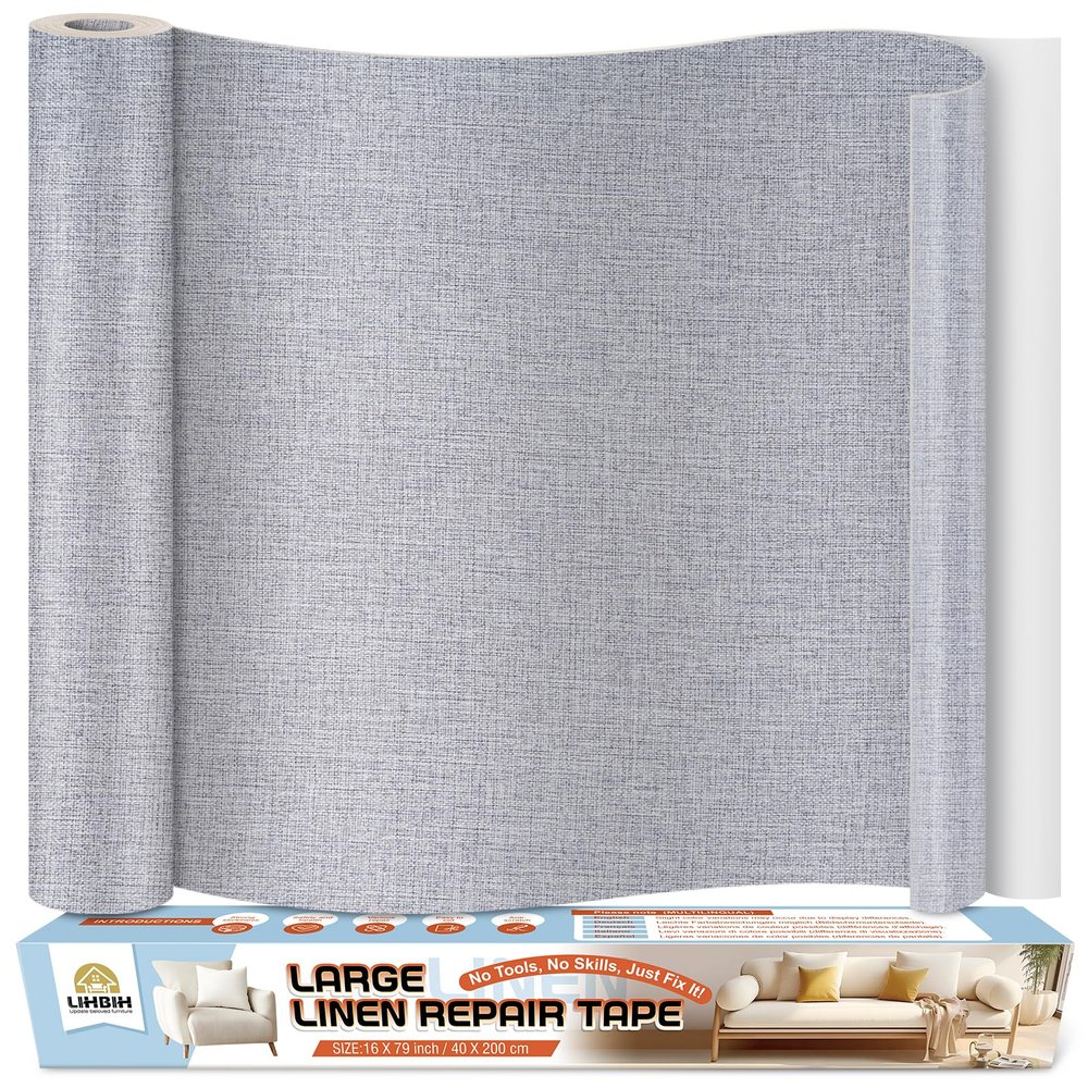 Self-Adhesive Linen Fabric Repair Patch, 40 x 200 cm, Light Gray