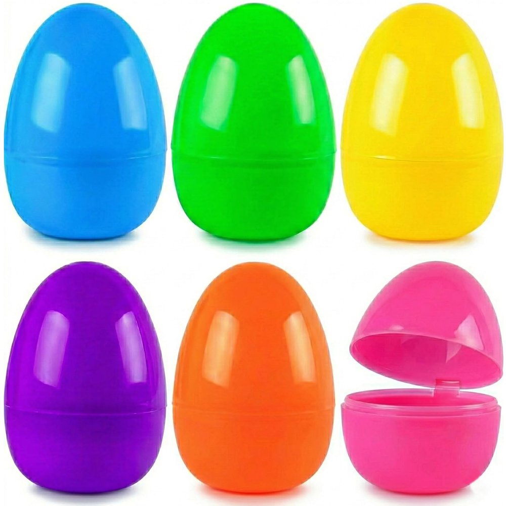 HSSPYY Extra-Large Fillable Plastic Easter Eggs, 24-Piece Set, 6 Colors