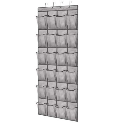 LPATEBCVU Wall-Mounted Shoe Organizer with 24 Pockets, Fabric and Mesh Compartments, Clear, Gray