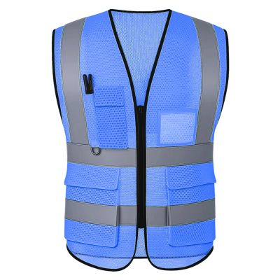 GKOB High-Visibility Safety Vest with 5 Pockets and Zipper, EN ISO 20471 Certified