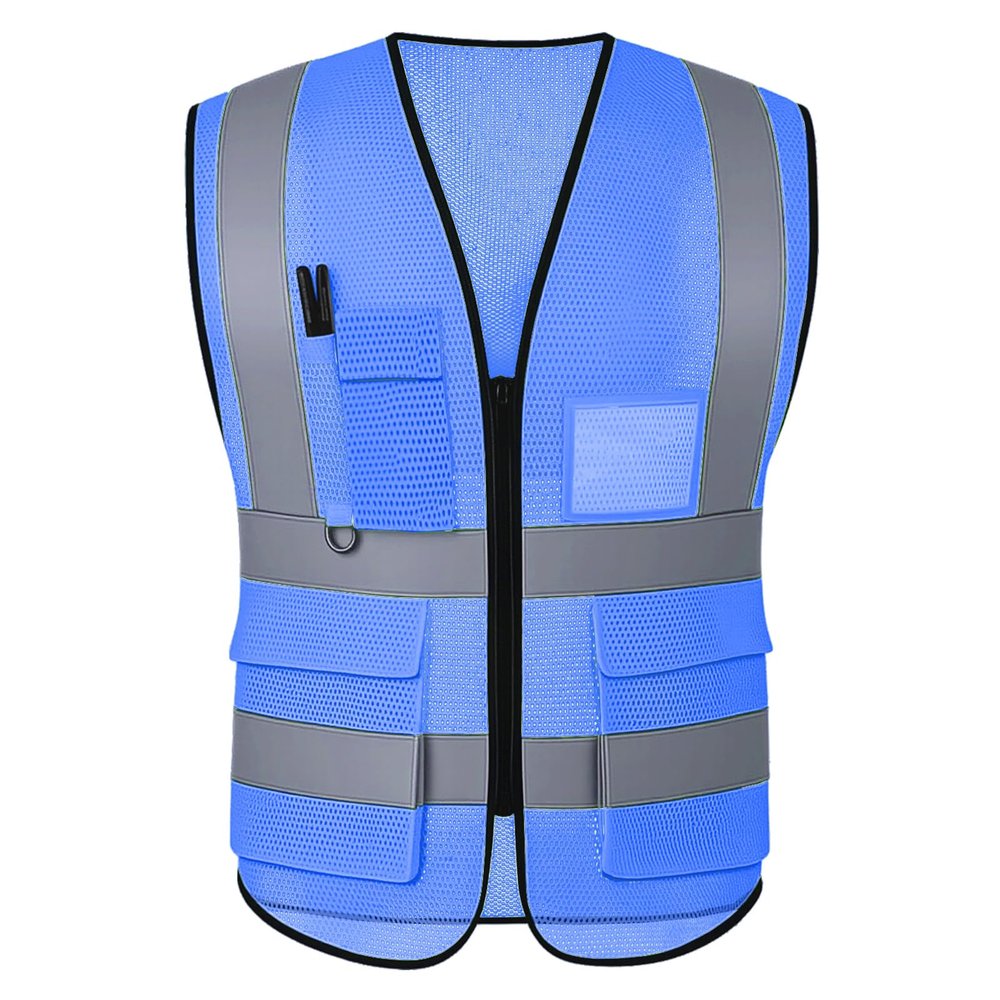GKOB High-Visibility Safety Vest with 5 Pockets and Zipper, EN ISO 20471 Certified