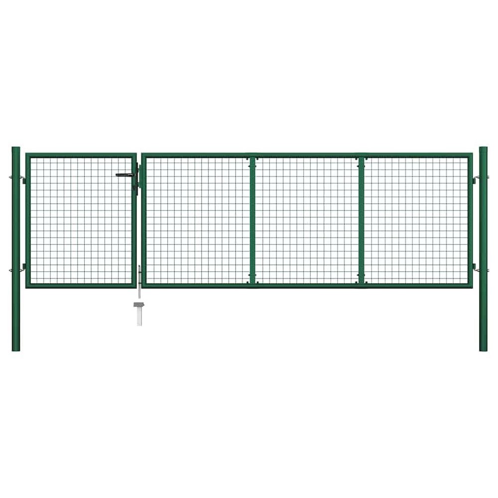 Massbinet Garden Gate with Ground Spike, Lock and 3 Keys, Green, 350 x 100 cm