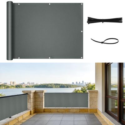 NUTKIT Balcony Privacy Screen, 90 x 600 cm, Dark Gray, with Eyelets and Cable Ties