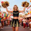 Women's Cheerleader Costume with Pompoms, 3-Piece Set view 2