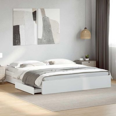 Refined Bed Frame with Drawers, Slatted Base, White, 180 x 200 cm