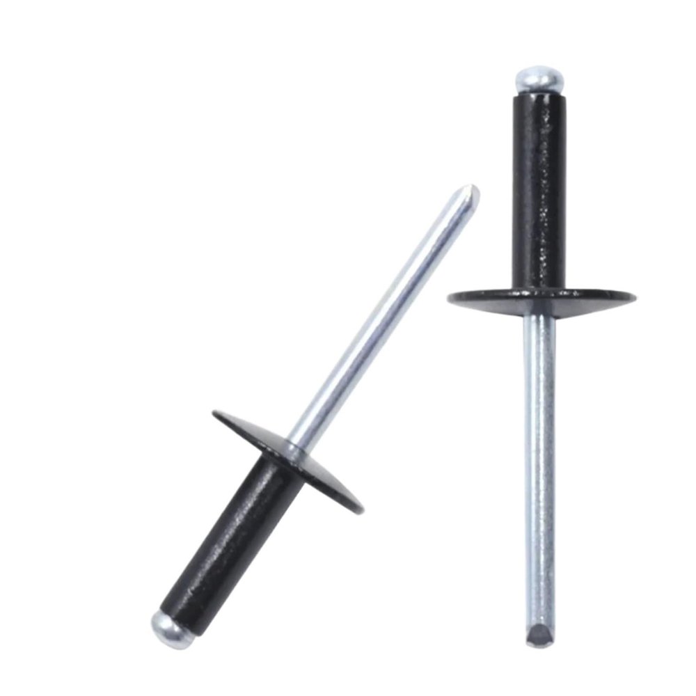 Blind Rivet Fastener Set, Black Aluminum Large-Flange Rivets, M3.2/M4/M5, 60 pcs (6.4 mm, M3.2—30 pcs)