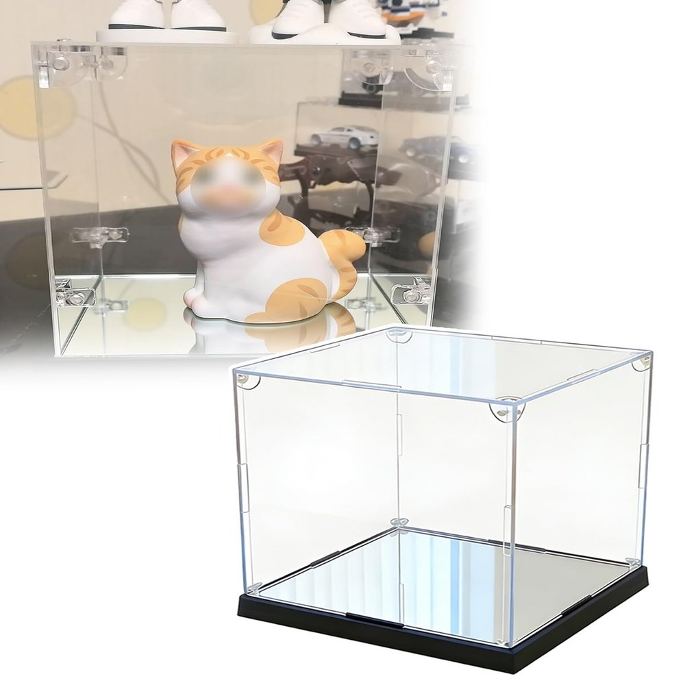 Acrylic Display Case for Collectibles with Mirrored Base, Stackable, 25 x 35 x 40 cm