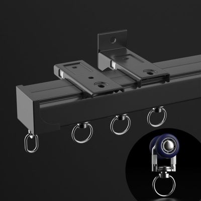 Heavy-Duty Curtain Track System, Aluminum Curtain Rod for Room Dividers and Shower Curtains, 90° Corner Bend, Ceiling/Wall Mount, Black, 600 cm (4 x 150 cm)