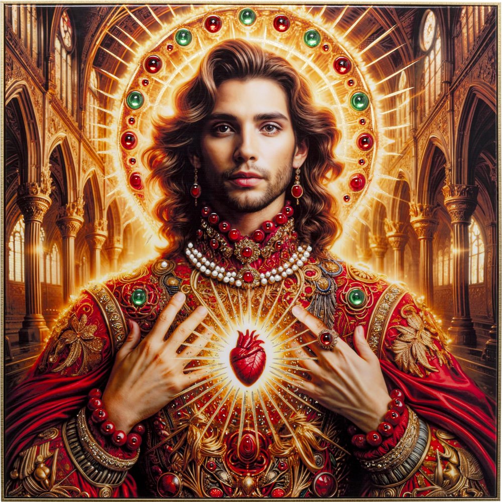Kare Design Saint Halo Man Wall Art, Multicolor, 100 x 100 cm, Glass Art with Jesus Motif