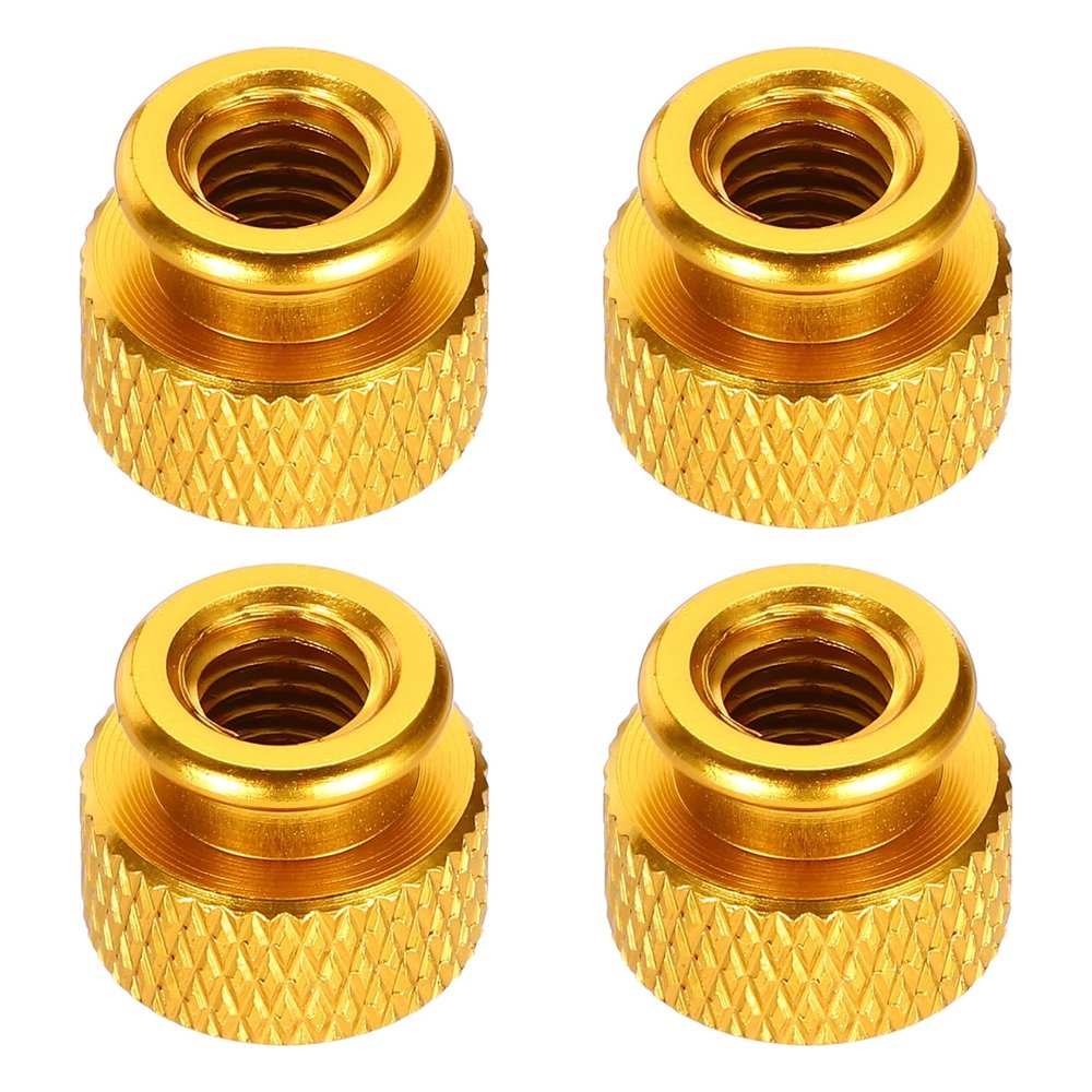 QUARKZMAN 4-Pack M6 x 12 x 10 mm Aluminum Alloy Knurled Nuts, Gold