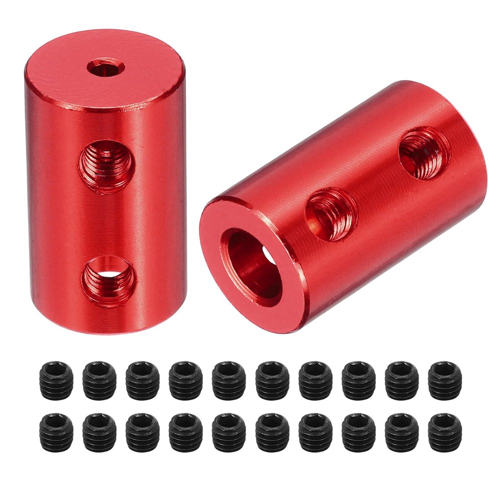 QUARKZMAN 5-Piece Shaft Coupling Set, 2–6 mm, Rigid Set-Screw Couplings, 20 mm L x 12 mm D, Aluminum Alloy, Red, 20 Screws