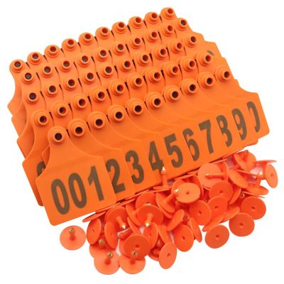 Animal Identification Ear Tags, 100 Pieces, Numbered 701–800, Orange