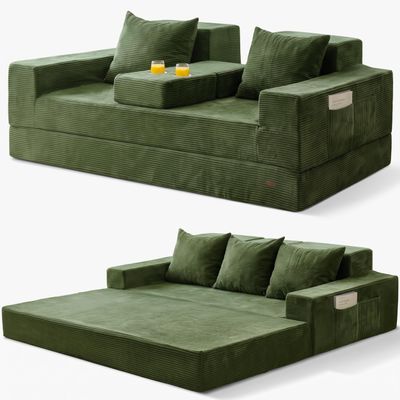 MAXYOYO Corduroy Folding Sleeper Sofa with Cup Holders