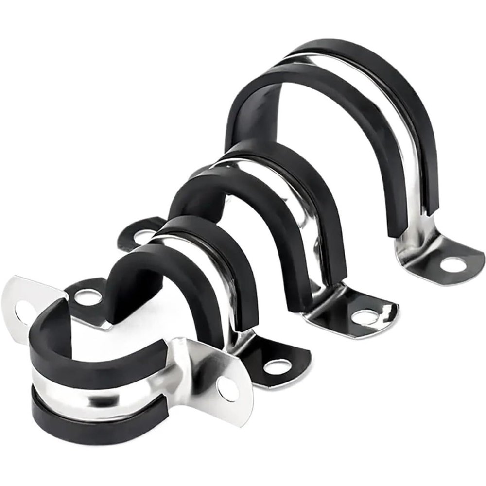 5-Piece Set of Heavy-Duty Stainless Steel Cable Clamps with Rubber Padding, Insulated Pipe Clamps for Cable Fastening (6–200 mm) (M89)