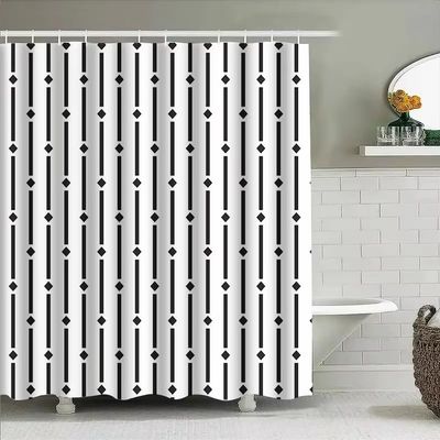JGGXHM Modern Shower Curtain with Black-and-White Stripe Pattern, Waterproof, 120 x 190 cm (W x H)