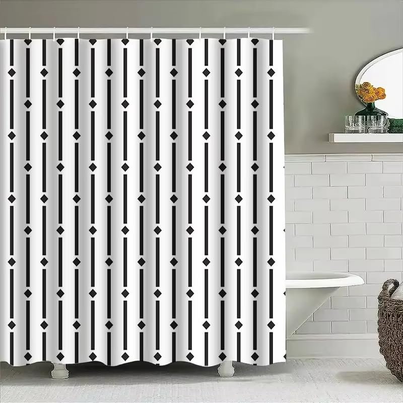 JGGXHM Modern Shower Curtain with Black-and-White Stripe Pattern, Waterproof, 120 x 190 cm (W x H)