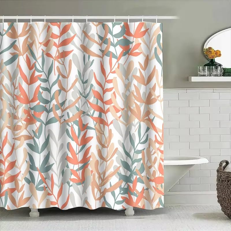 JGGXHM Soft Fabric Shower Curtain with Natural Leaf Pattern, 3D-Printed Waterproof Curtain, 90 x 190 cm (W x H)