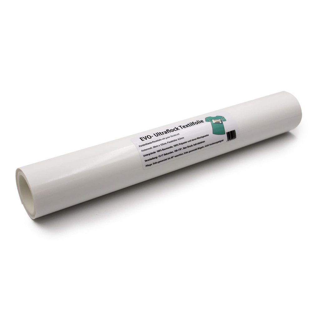 Evo Ultraflock Textile Film for Plotters, 33 Colors, DIN A4 Flock Film 30 x 20 cm (001 White, Roll 20 x 125 cm)