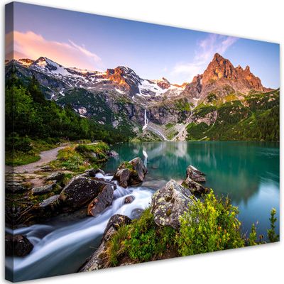 Feeby Canvas Wall Art – Lake and Mountain Landscape, 24 x 16 in, 1-Piece