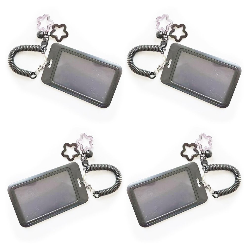Star-Shaped Keychain with Card Slot, 4-Pack, Black