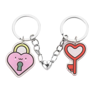 Yjcnelcr 1 Pair Heart-Shaped Acrylic Pendants, Handmade Couple Chain Pendants, Valentine's Day Lovebirds Heart Keychains