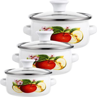 3-Piece Enamel Pot Set with Lid, Flat Bottom, Christmas Event