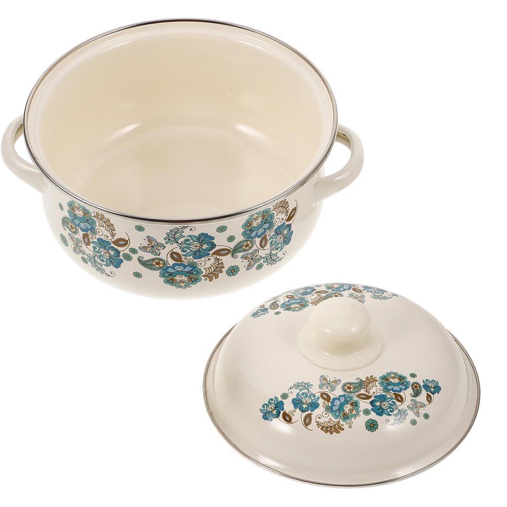 Enamel Pot with Two Handles and Flat Bottom