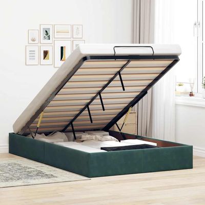 Iiaky Upholstered Storage Bed 120 x 190 cm, Dark Green