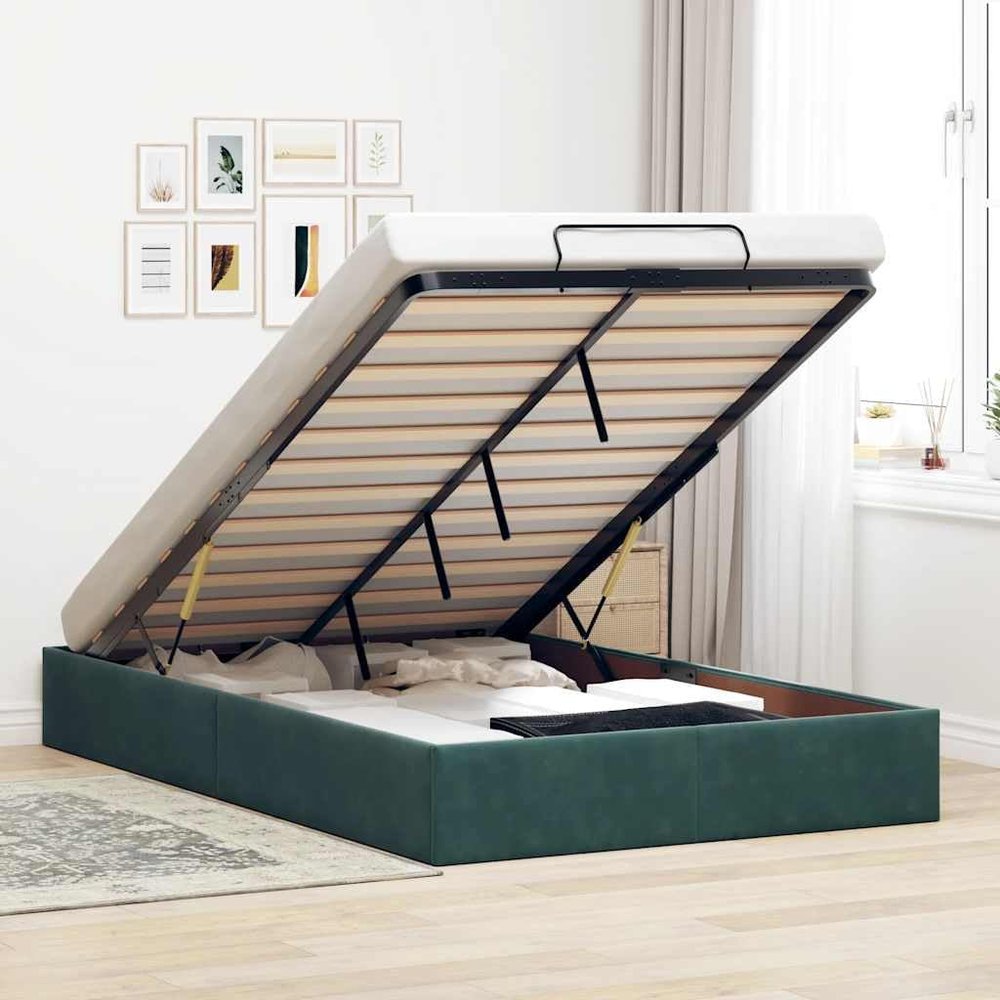 Iiaky Upholstered Storage Bed 120 x 190 cm, Dark Green