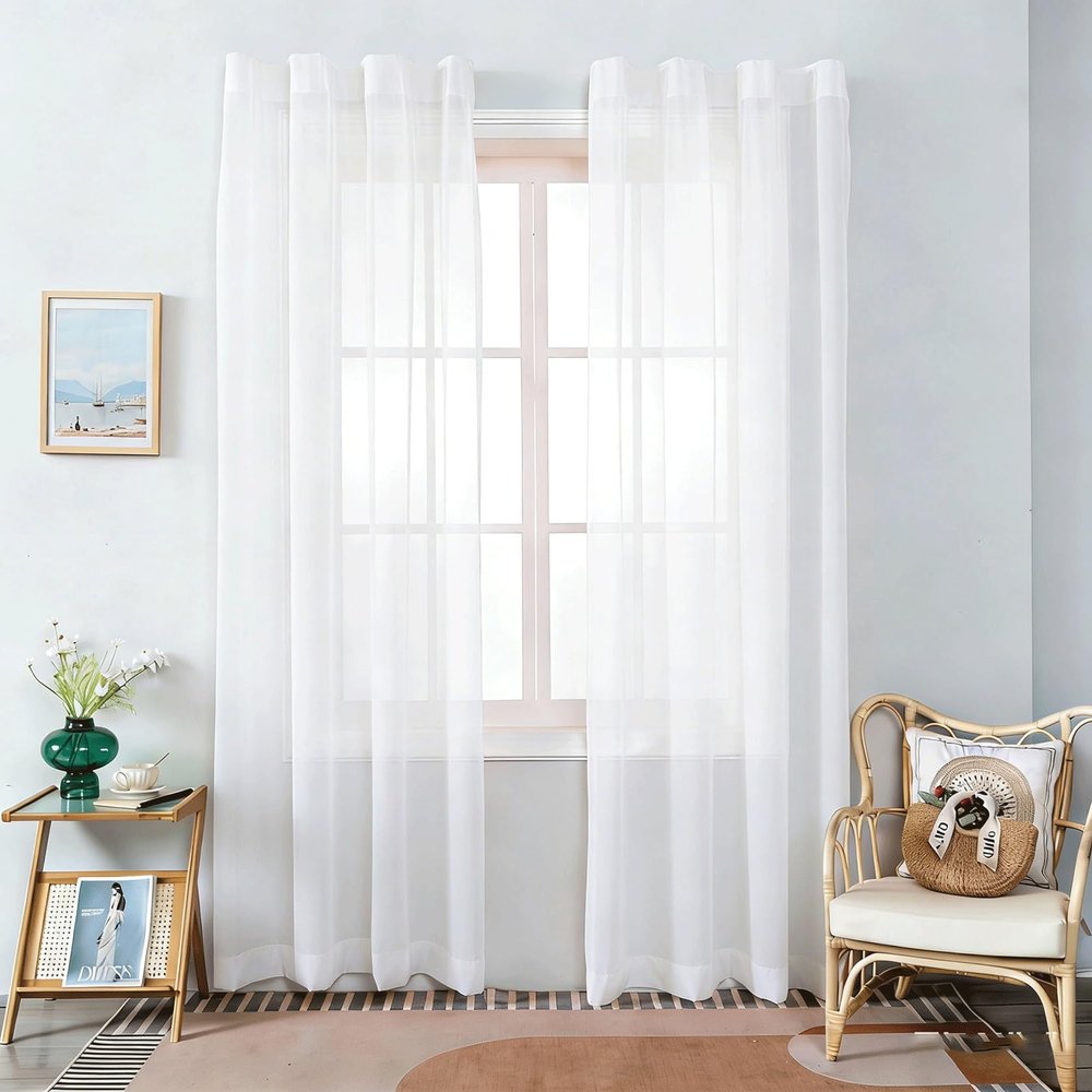 YUANZHI Sheer Voile Curtain 170 x 205 cm with Grommets, White