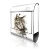 banjado Personalized Design Mailbox 38.5 x 46.5 x 13 cm with 2 Keys – Silver Powder-Coated Steel Mailbox with Newspaper Slot, A4 Mail Slot and Mounting Hardware – Cat Portrait Design view 1