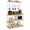 HUOLE Kitchen Rack with Wire Basket, Microwave Stand and 8 S-Hooks, 42 x 90 x 167 cm (W x D x H), Walnut view 1