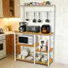 HUOLE Kitchen Rack with Wire Basket, Microwave Stand and 8 S-Hooks, 42 x 90 x 167 cm (W x D x H), Walnut view 3