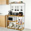 HUOLE Kitchen Rack with Wire Basket, Microwave Stand and 8 S-Hooks, 42 x 90 x 167 cm (W x D x H), Walnut view 4