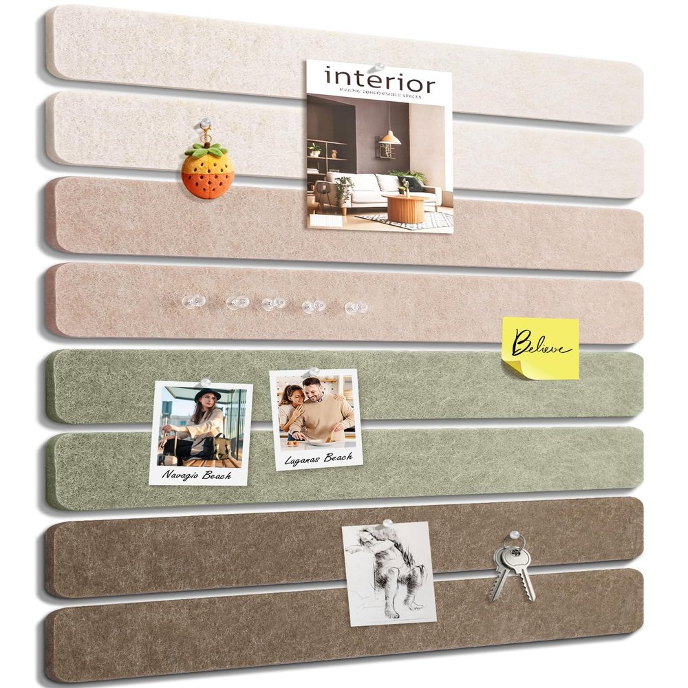 LeKuni Self-Adhesive Felt Bulletin Board, 8-Pack, 33 x 5 cm, Linen Dusk