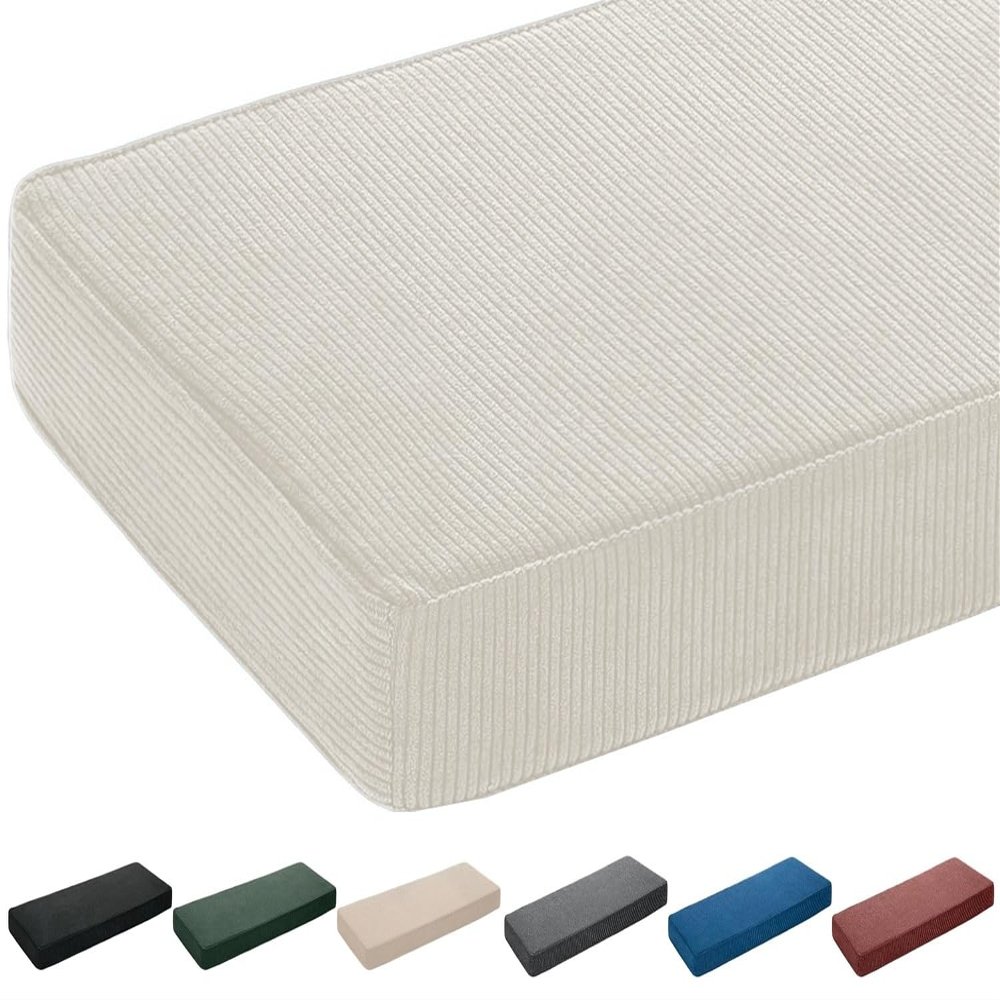moismk 5 cm Thick Corduroy Bench Cushion, Washable & Non-Slip, Beige, 100 x 40 cm