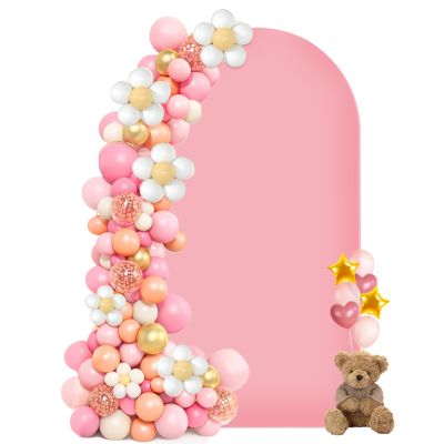 Double-Sided Wedding Arch Backdrop Cover, Rounded Top, Pink, 0.8 x 1.8 m